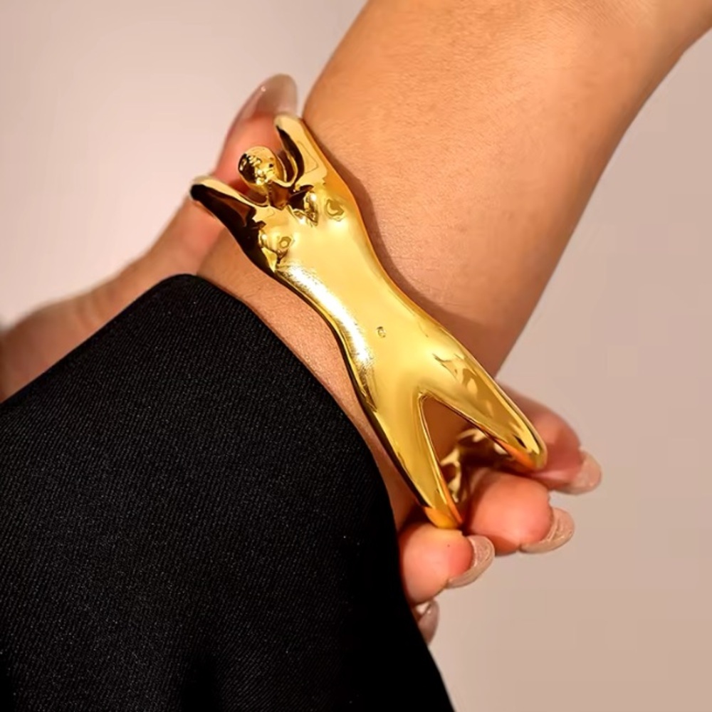 Gold Plated Stainless Steel Cuff Bracelet Female Sculptural Statement Jewelry